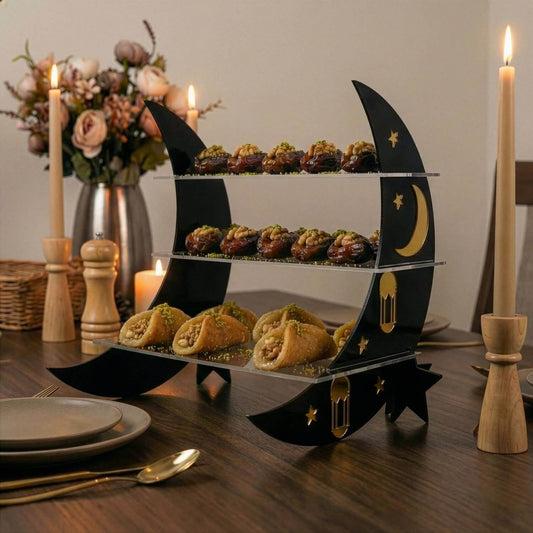 hilal tasarim pleksi suslemeli akrilik 3 katli ramazan servis standi islamicwallarttr