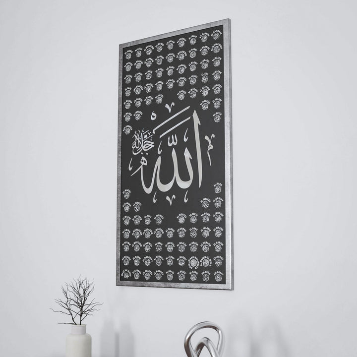 allahin-99-ismi-esmaul-husna-sulus-hat-gumus-cerceveli-ahsap-tablo-islamicwallarttr