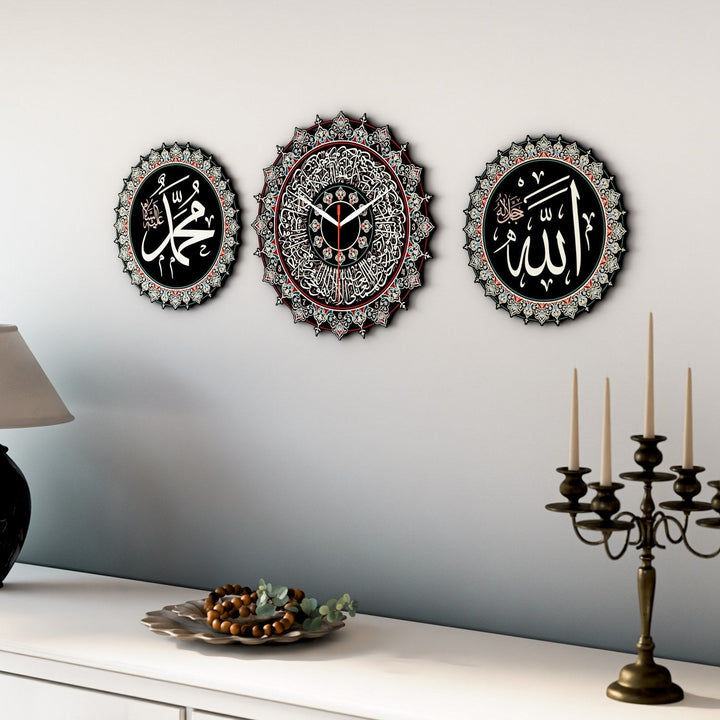 ayatul-kursi-clock-set-black-metal-duvar-dekoru-tezhip-craftsmanship-islamicwallartstore