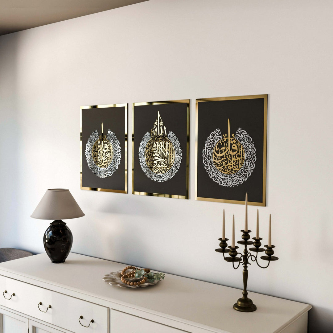 ayetel-kursi-felak-nas-ahsap-akrilik-tablo-akrilik-wall-decor-ev-dekoru-siyah-zemin-ic-altin-dis-gumus-islamicwallart