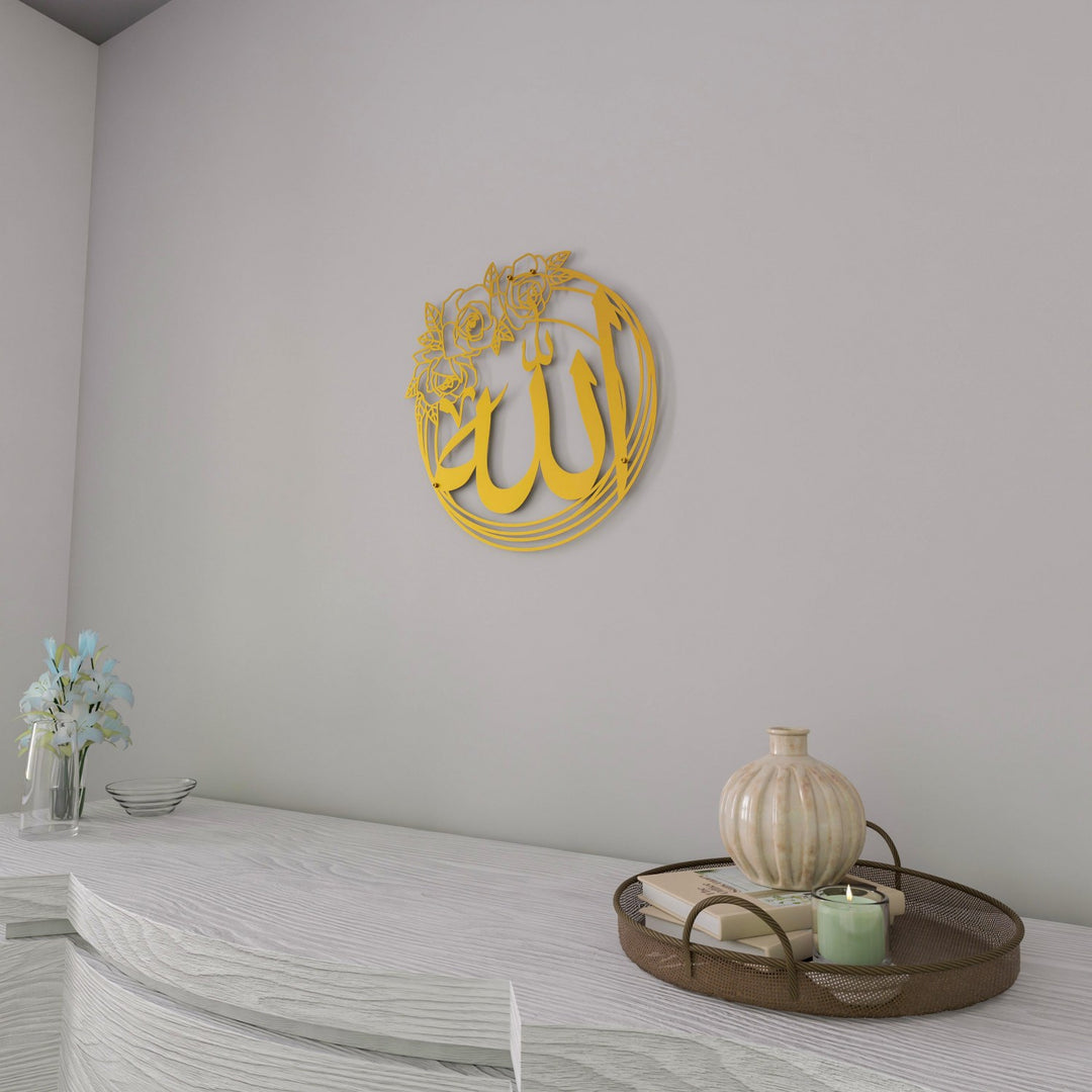 altin-metal-duvar-tablo-gul-desenli-allah-muhammed-ev-ic-dekorasyon-islamicwallarttr