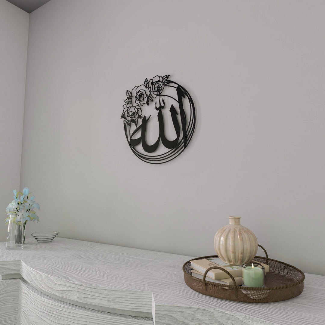 gul-desenli-islami-metal-tablo-siyah-renk-allah-ve-muhammed-figuru-islamicwallarttr