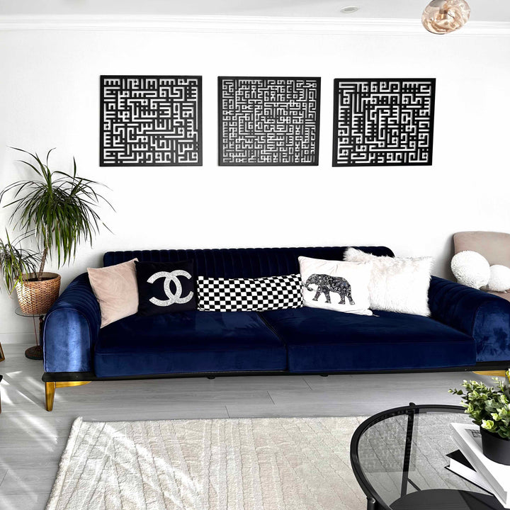 Ayetel Kürsi ve Felak-Nas Sureleri 3'lü Set Kufi Metal Tablo