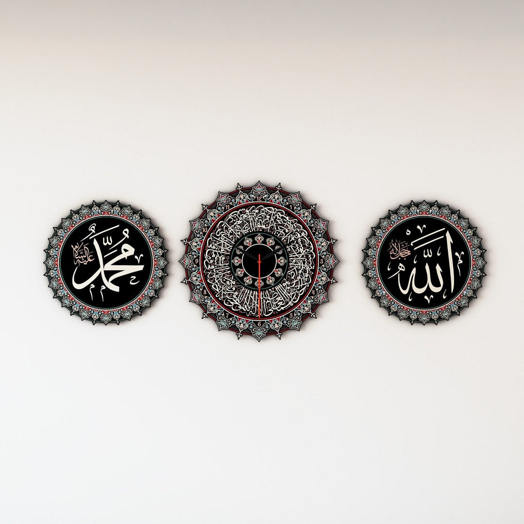 tezhip-sanati-ayatul-kursi-metal-saat-tasarimi-islamicwallartstore