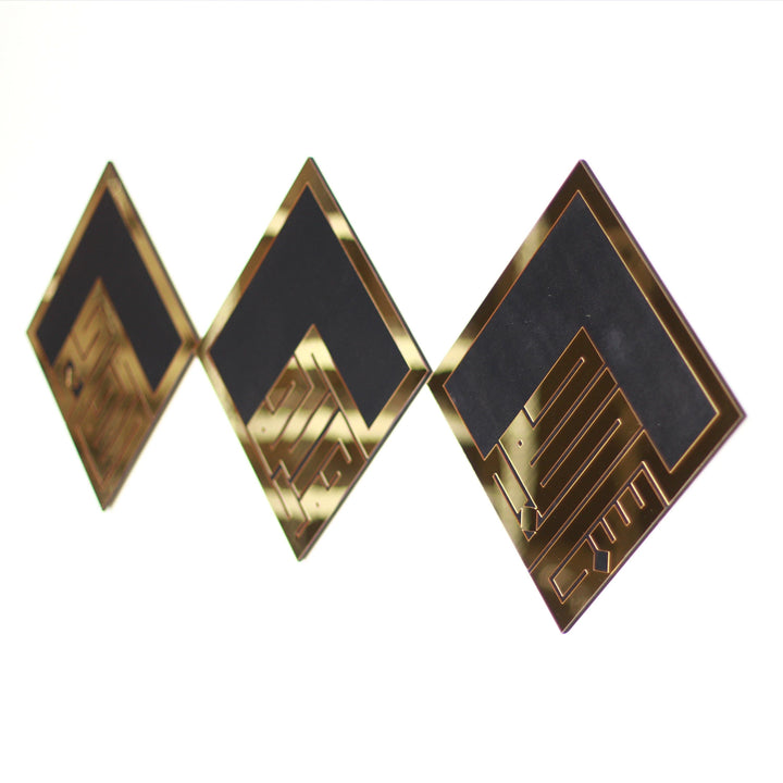 Kufi SübhanAllah, Elhamdulillah, Allahuekber 3'lü Ahşap/Akrilik Set - Islamic Wall Art