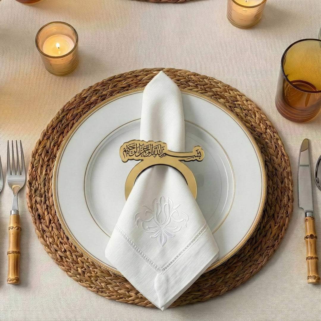 Akrilik Peçete Halkası - Besmele Yazılı İslami Sofra Aksesuarı
