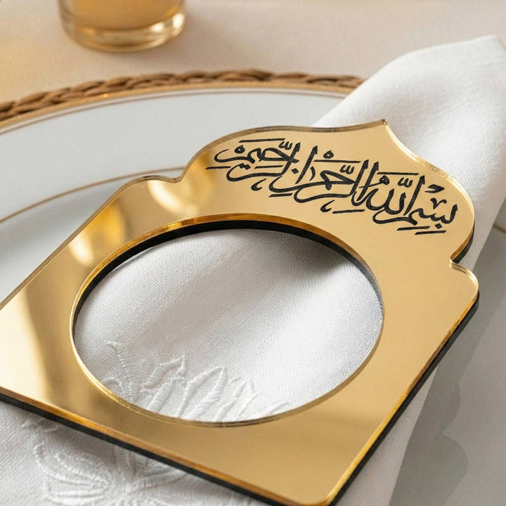 Akrilik Peçete Halkası - Besmele Yazılı Kubbe Form Sofra Aksesuarı