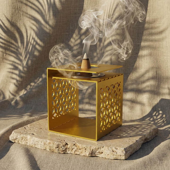 Geometrik Motifli Metal Buhurdanlık - Yekpare Modern Tütsülük
