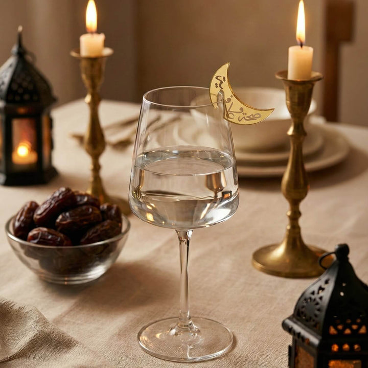 Hilal Formlu Akrilik Bardak Süsü – Modern İslami Sofra Aksesuar Seti