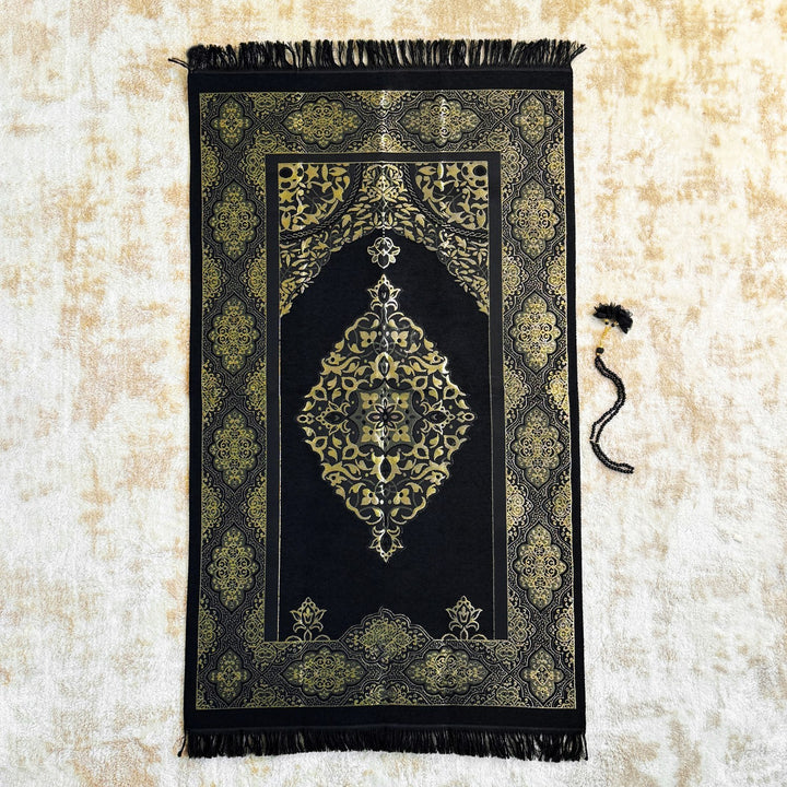 ramazan-konsepti-icin-siyah-renkli-seccade-ve-namaz-aksesuarlari-seti-islami-dekor-islamicwallart