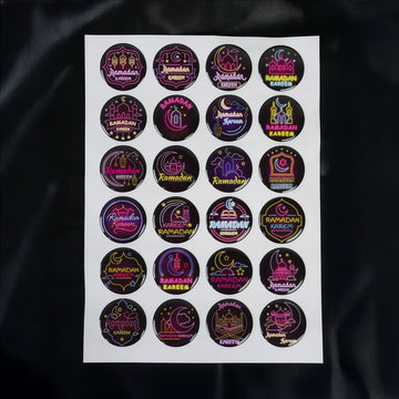 Ramazan 3D Epoksi Sticker - Kabartmalı Neon İslami Etiket (24 Adet)