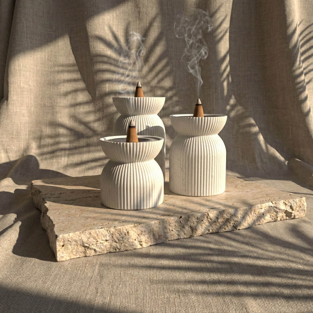 Taş Buhurdanlık Seti - 3'lü Minimalist Tasarım Tütsülük