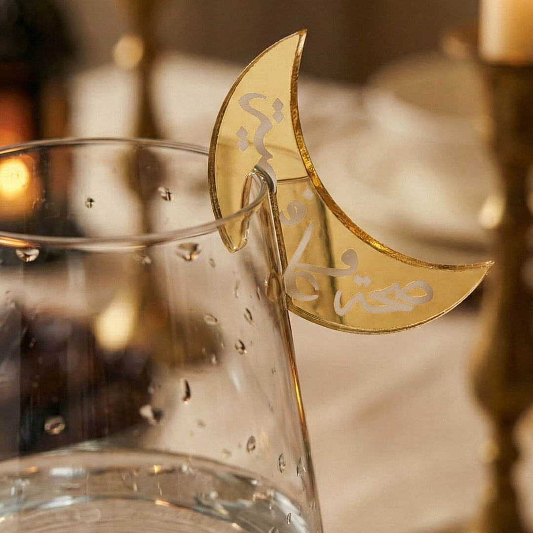 Hilal Formlu Akrilik Bardak Süsü – Modern İslami Sofra Aksesuar Seti