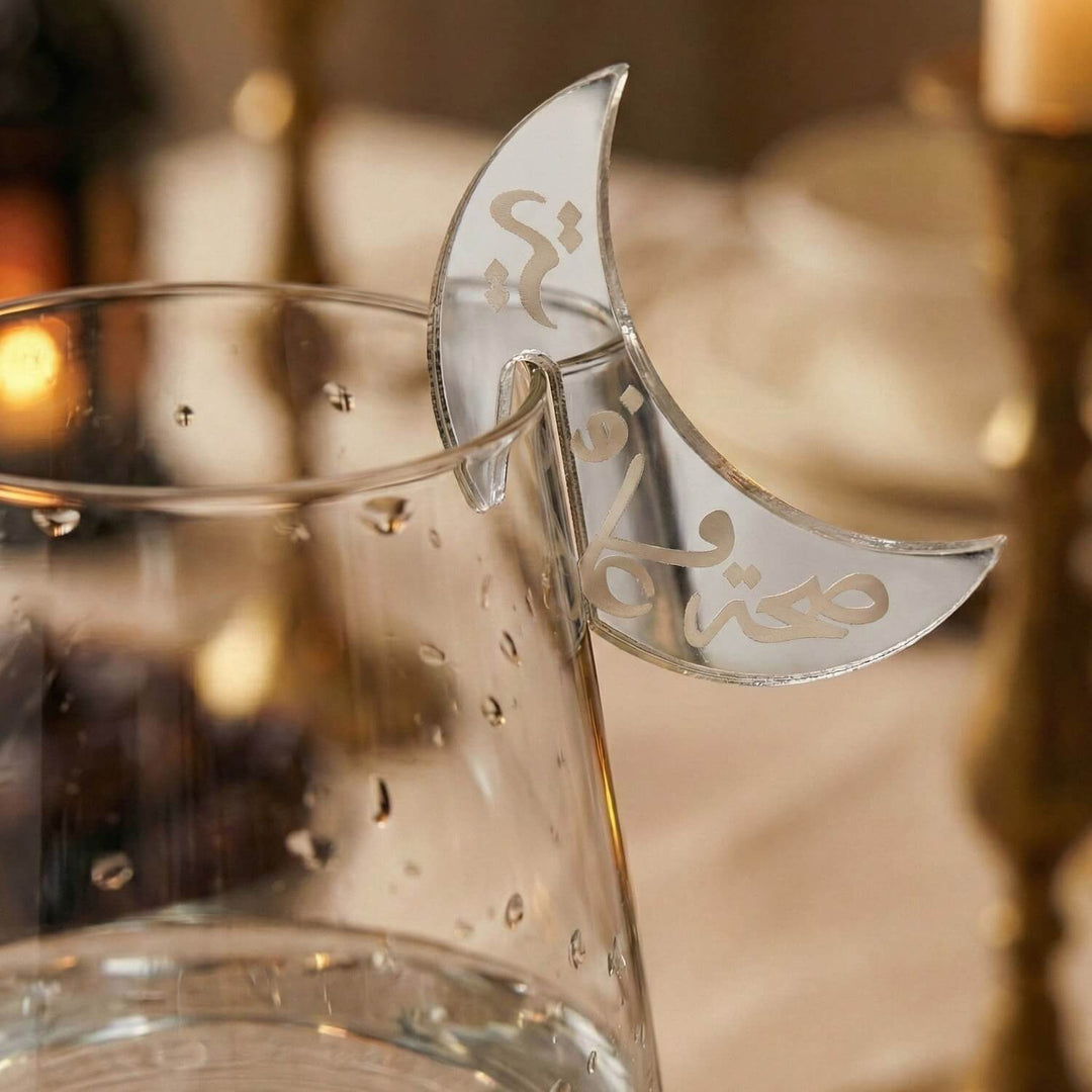 Hilal Formlu Akrilik Bardak Süsü – Modern İslami Sofra Aksesuar Seti