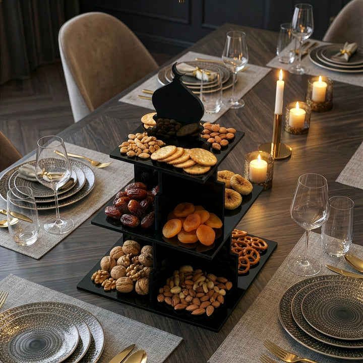 Ramazan Sunum Standı – Kubbe Formlu 3 Katlı Pleksi İftariyelik Tabağı