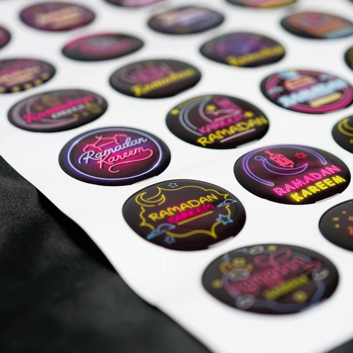 Ramazan 3D Epoksi Sticker - Kabartmalı Neon İslami Etiket (24 Adet)