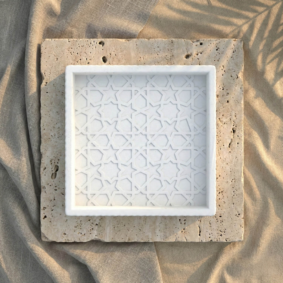 Granada Taş Tozu Dekoratif Tabak - Geometrik Yıldız Motifli Organizer