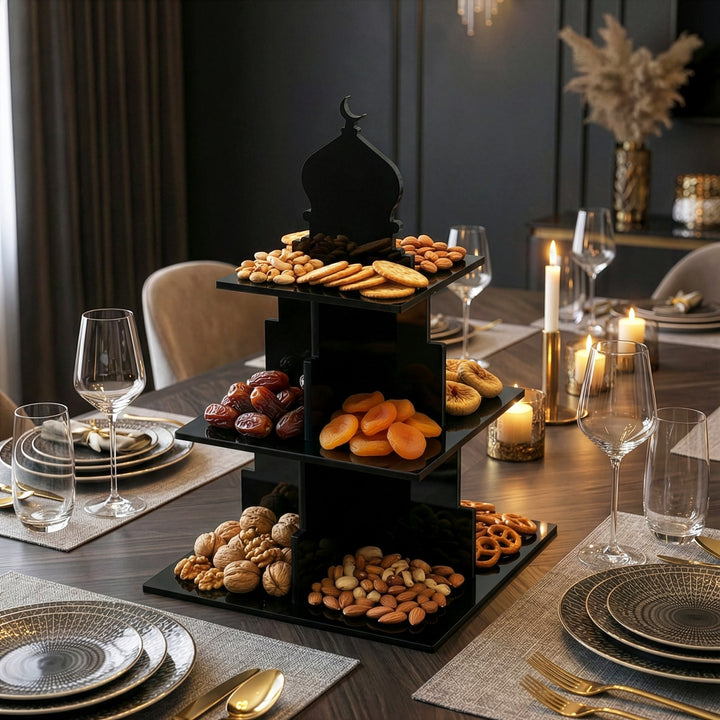 Ramazan Sunum Standı – Kubbe Formlu 3 Katlı Pleksi İftariyelik Tabağı