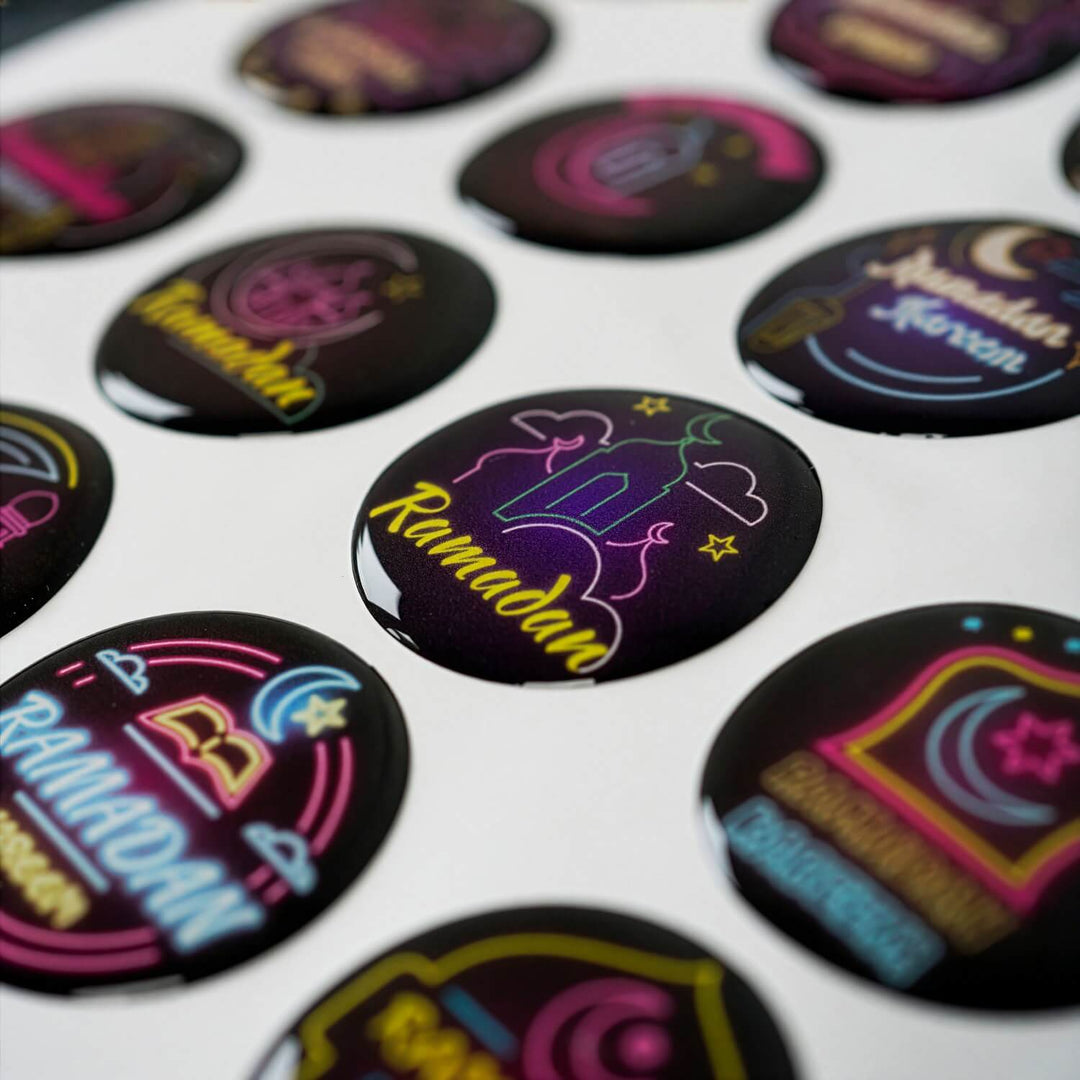 Ramazan 3D Epoksi Sticker - Kabartmalı Neon İslami Etiket (24 Adet)