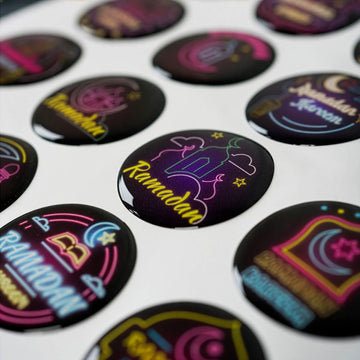 Ramazan 3D Epoksi Sticker - Kabartmalı Neon İslami Etiket (24 Adet)