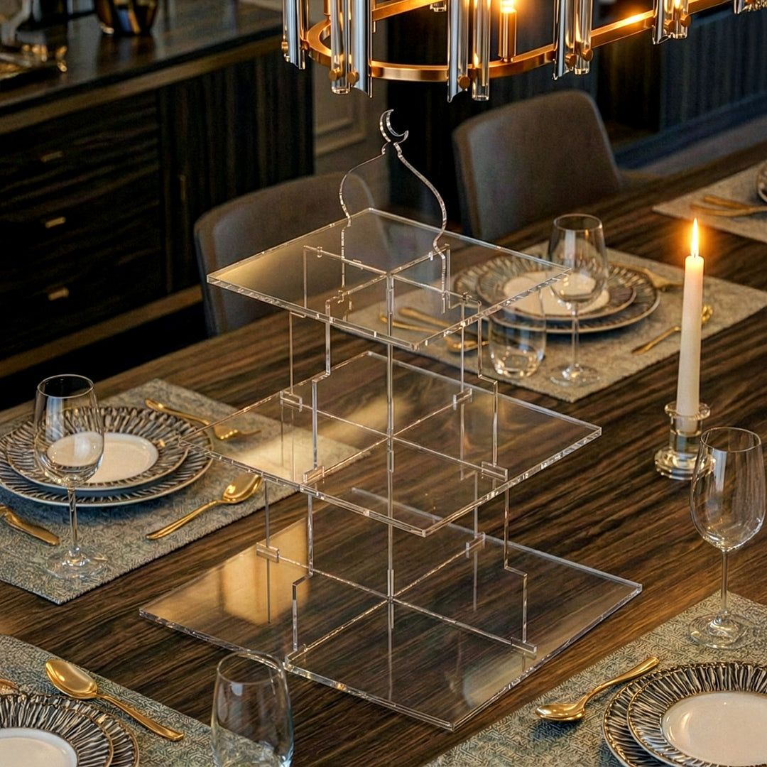 Ramazan Sunum Standı – Kubbe Formlu 3 Katlı Pleksi İftariyelik Tabağı