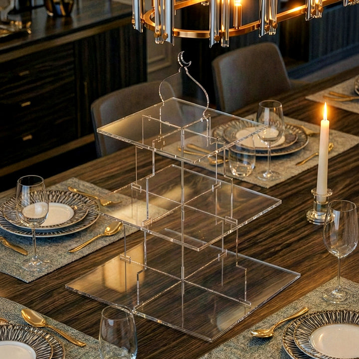 Ramazan Sunum Standı – Kubbe Formlu 3 Katlı Pleksi İftariyelik Tabağı