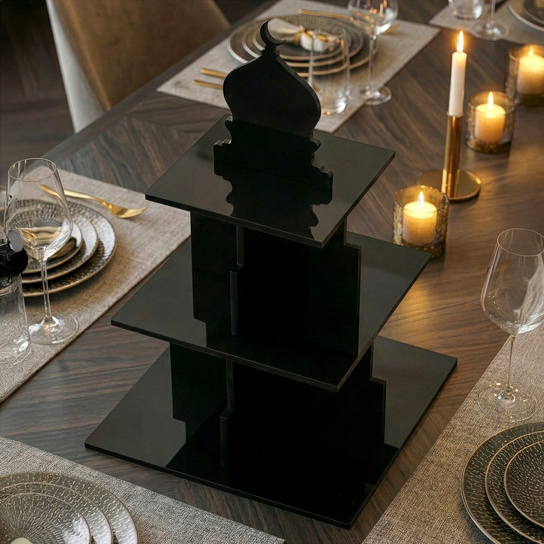 Ramazan Sunum Standı – Kubbe Formlu 3 Katlı Pleksi İftariyelik Tabağı