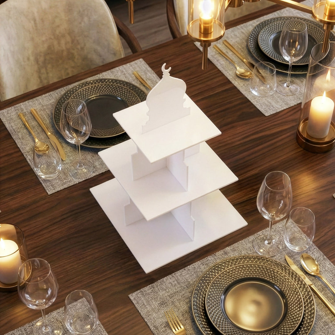 Ramazan Sunum Standı – Kubbe Formlu 3 Katlı Pleksi İftariyelik Tabağı