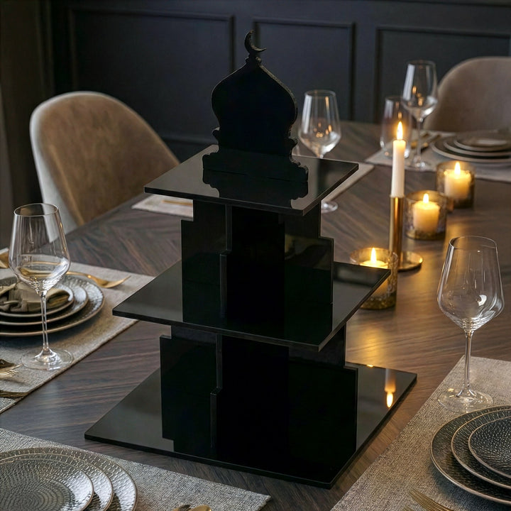 Ramazan Sunum Standı – Kubbe Formlu 3 Katlı Pleksi İftariyelik Tabağı