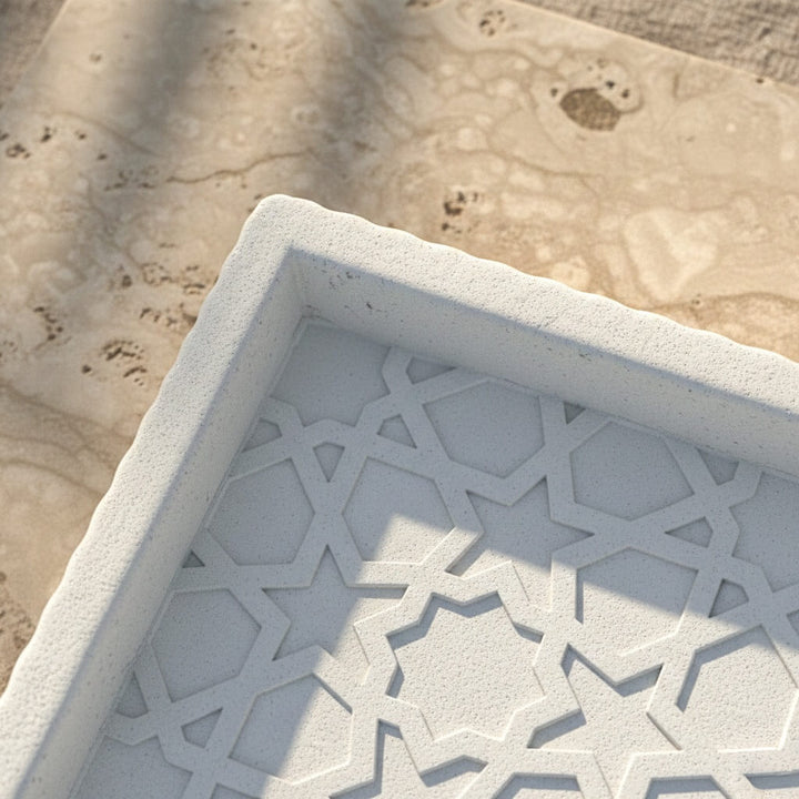 Granada Taş Tozu Dekoratif Tabak - Geometrik Yıldız Motifli Organizer