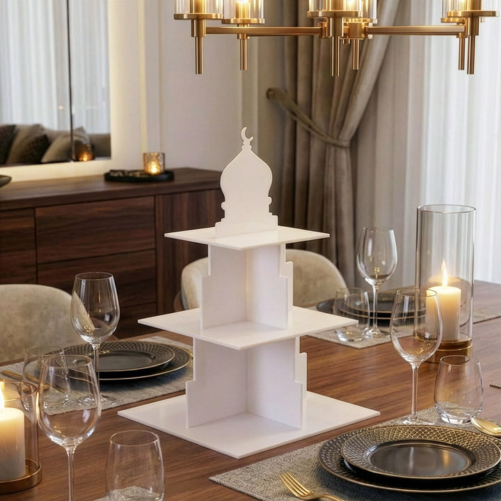 Ramazan Sunum Standı – Kubbe Formlu 3 Katlı Pleksi İftariyelik Tabağı