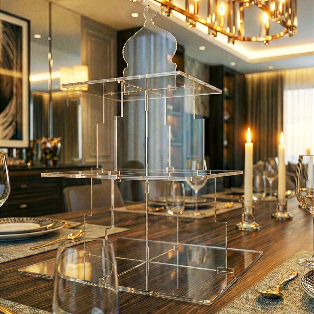 Ramazan Sunum Standı – Kubbe Formlu 3 Katlı Pleksi İftariyelik Tabağı