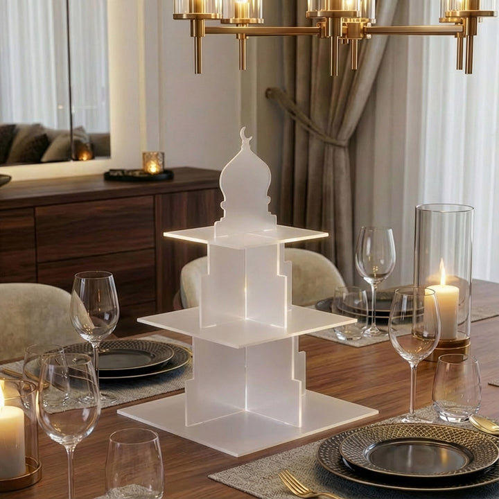 Ramazan Sunum Standı – Kubbe Formlu 3 Katlı Pleksi İftariyelik Tabağı