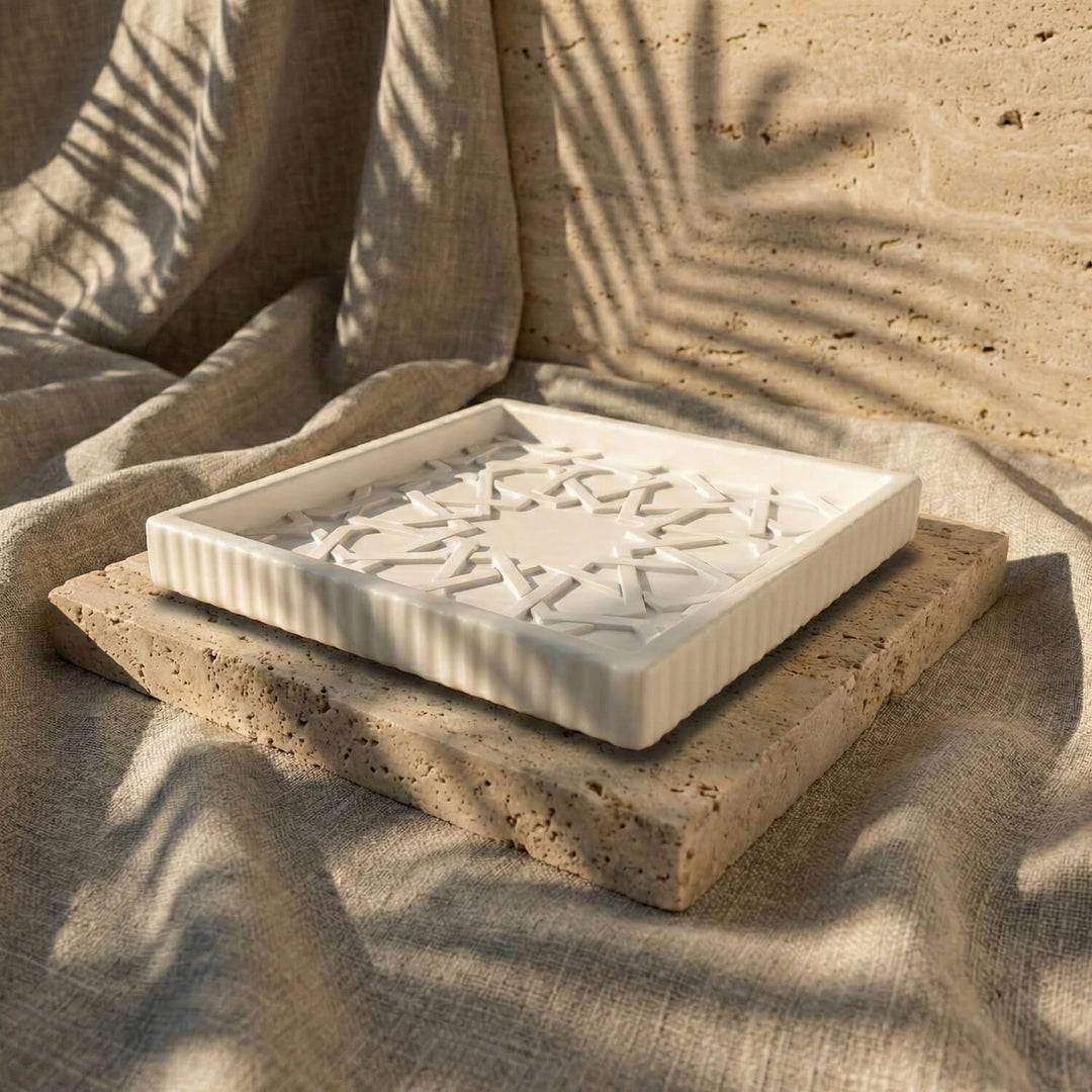 Selçuklu Yıldızı Taş Tozu Dekoratif Tabak - Modern İslami Dekor