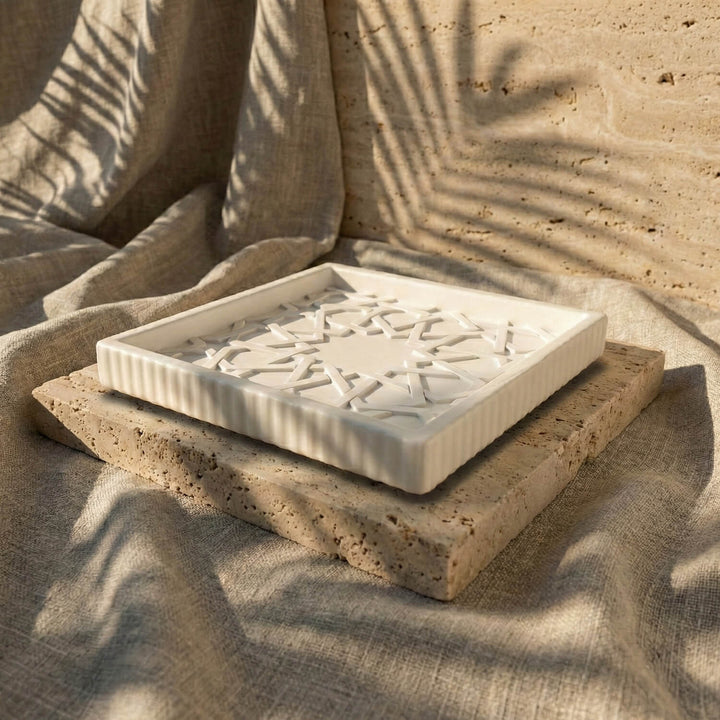 Selçuklu Yıldızı Taş Tozu Dekoratif Tabak - Modern İslami Dekor