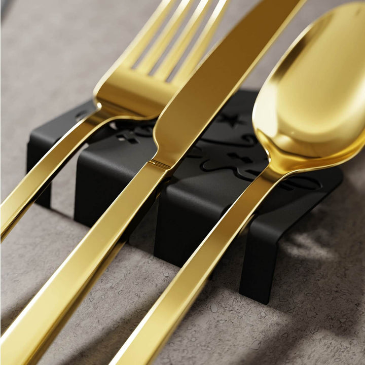 Metal Çatal Bıçak Tutucu - Afiyet Olsun İşlemeli Kubbe Tasarım Stand