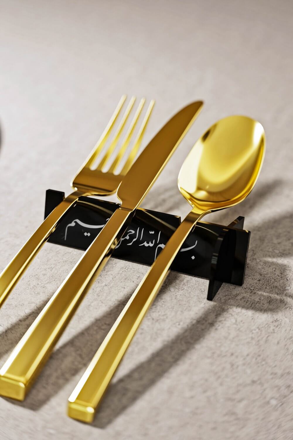 Akrilik Çatal Bıçak Tutucu - Divani Hat Besmele Yazılı Sofra Aksesuarı