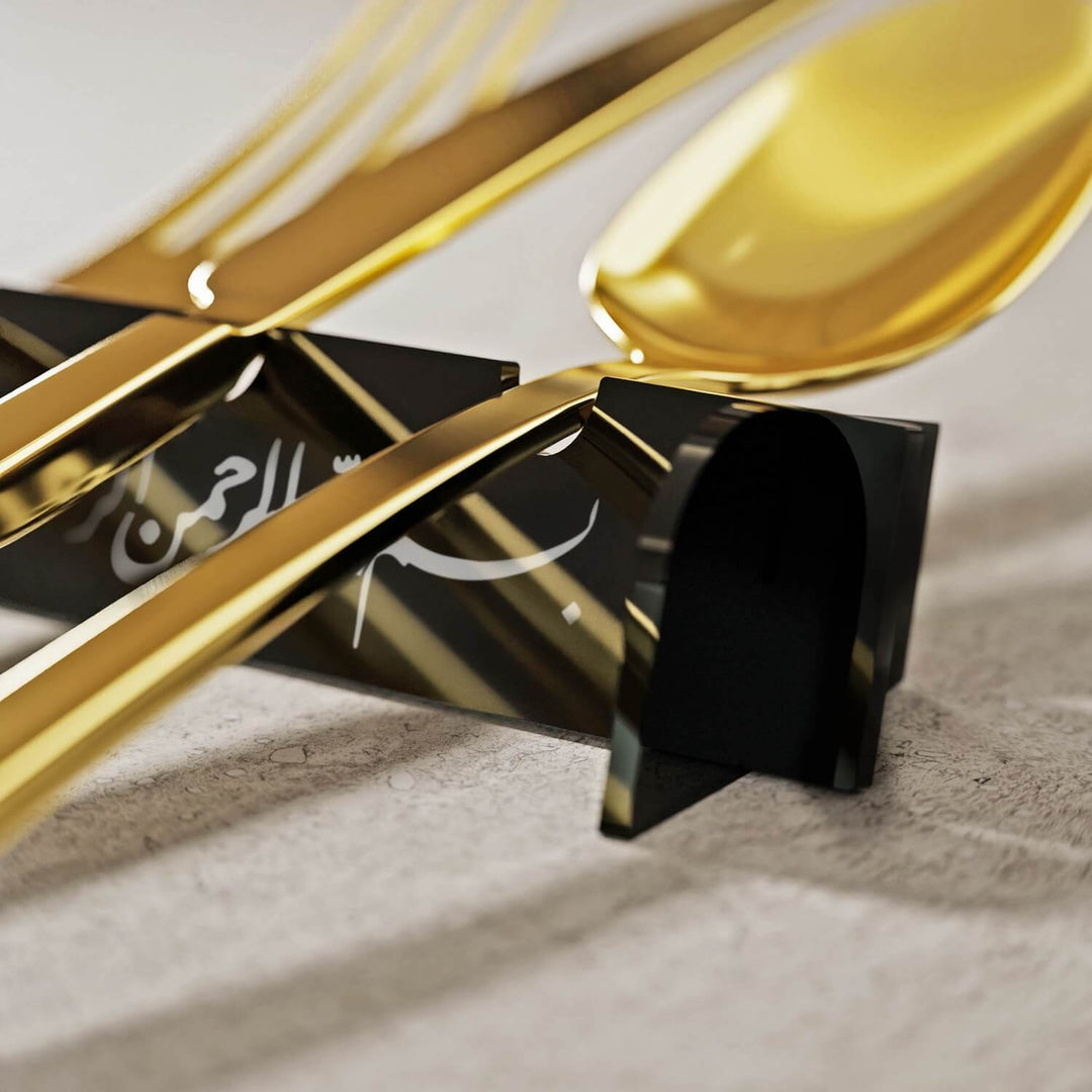 Akrilik Çatal Bıçak Tutucu - Divani Hat Besmele Yazılı Sofra Aksesuarı