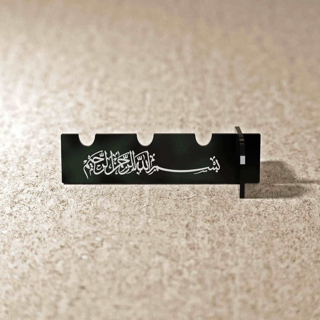 Akrilik Çatal Bıçak Tutucu - Sülüs Hat Besmele Yazılı Sofra Aksesuarı