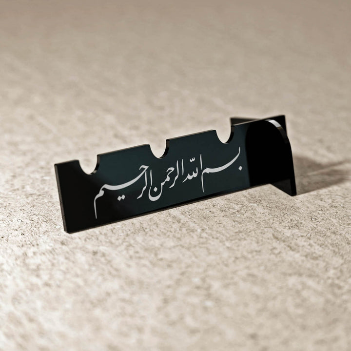 Akrilik Çatal Bıçak Tutucu - Divani Hat Besmele Yazılı Sofra Aksesuarı