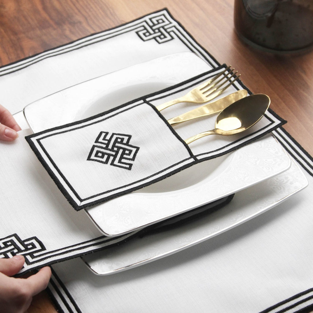 Ramazan İftar Seti - 6 Kişilik 24 Parça Geometrik Nakışlı Peçete Takımı