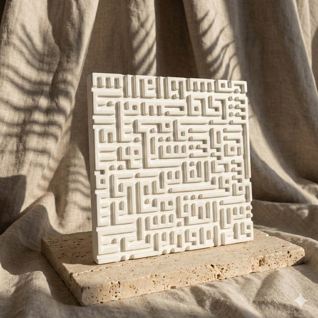 Ayetel Kürsi, Felak, Nas Sureleri Kufi Hat Masa Üstü Taş Dekor Seti