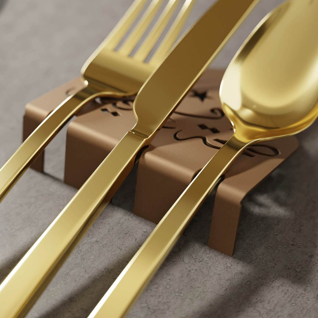 Metal Çatal Bıçak Tutucu - Afiyet Olsun İşlemeli Kubbe Tasarım Stand