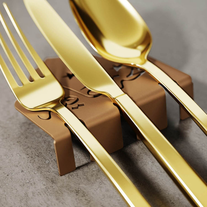 Metal Çatal Bıçak Tutucu - Afiyet Olsun İşlemeli Kubbe Tasarım Stand