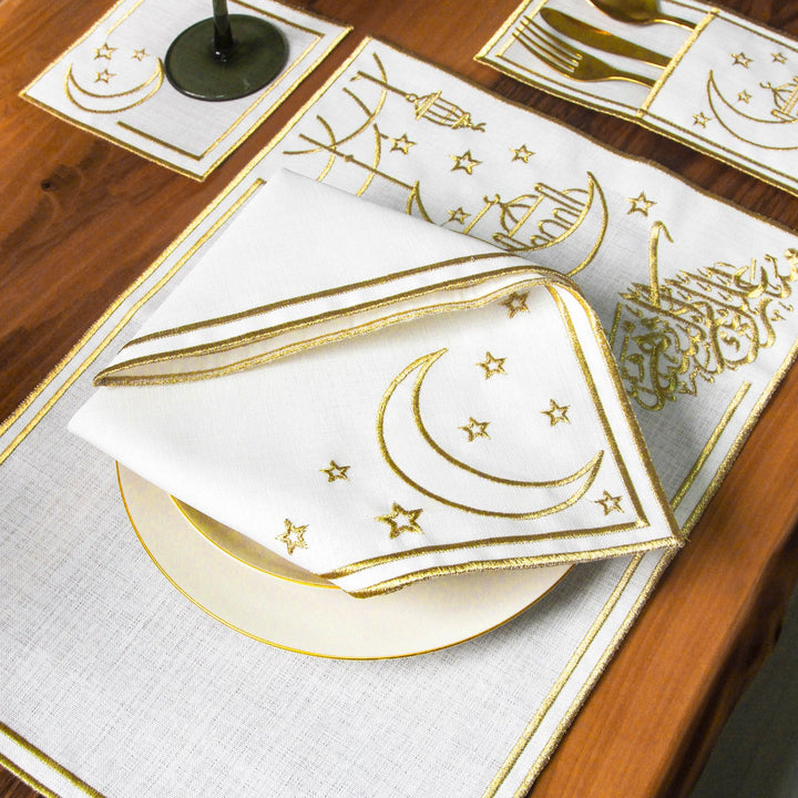 Ramazan Temalı Kumaş Peçete Takımı - 6 Kişilik Sofra Seti (24 Parça)