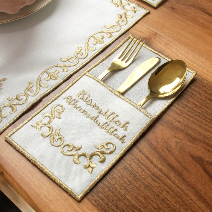 Bismillah ve Elhamdülillah Yazılı Kumaş Peçete Takımı - 6 Kişilik (24 Parça)