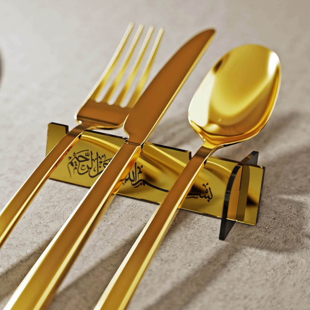 Akrilik Çatal Bıçak Tutucu - Sülüs Hat Besmele Yazılı Sofra Aksesuarı