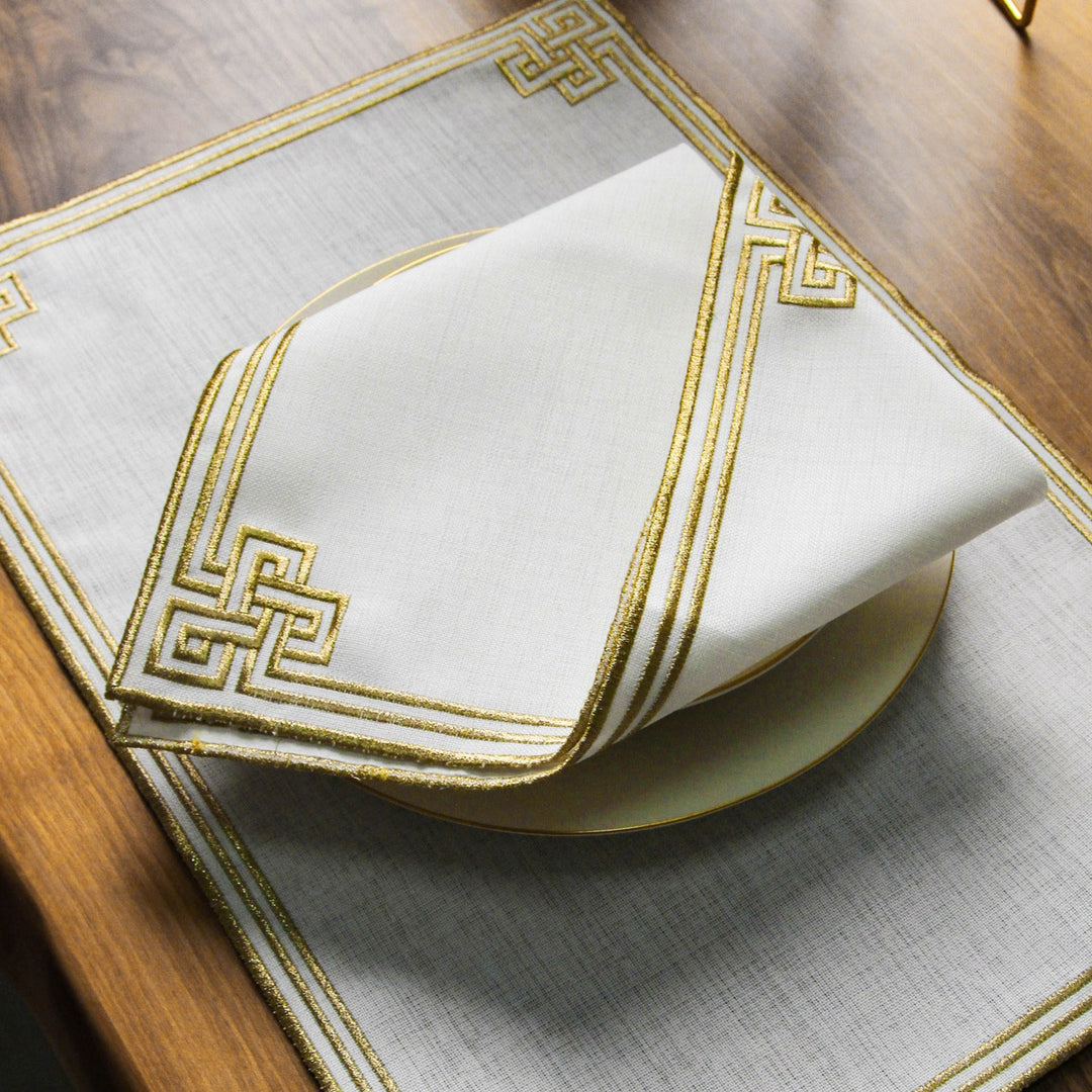 Ramazan İftar Seti - 6 Kişilik 24 Parça Geometrik Nakışlı Peçete Takımı