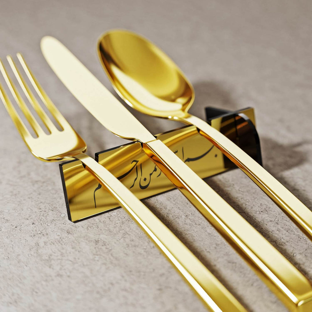 Akrilik Çatal Bıçak Tutucu - Divani Hat Besmele Yazılı Sofra Aksesuarı