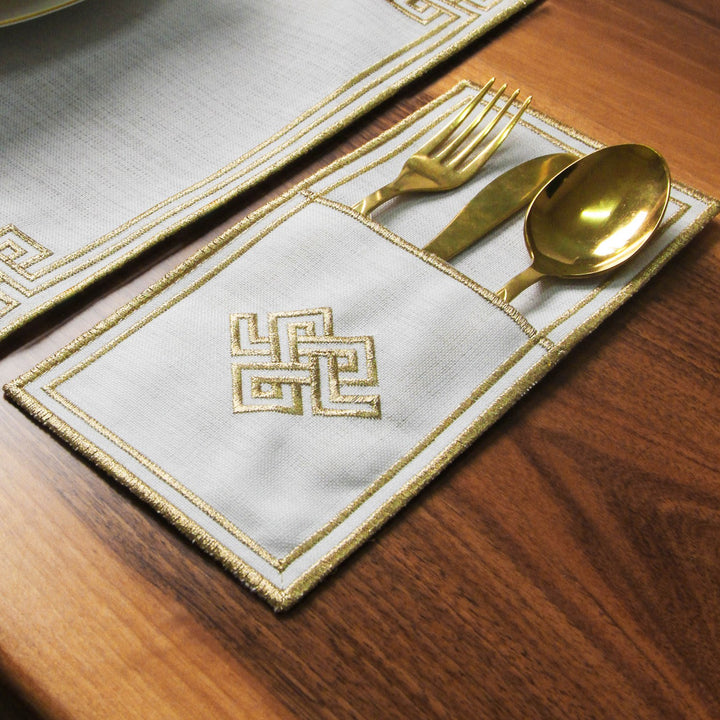 Ramazan İftar Seti - 6 Kişilik 24 Parça Geometrik Nakışlı Peçete Takımı